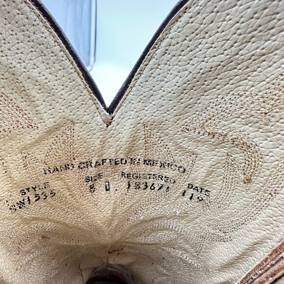 Durango Men Size 8D Brown Leather FullQuill Embroidered Ostrich Cowboy Boot - Picture 10 of 14